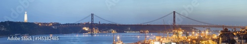 panorama with night Lisbon and bridge 