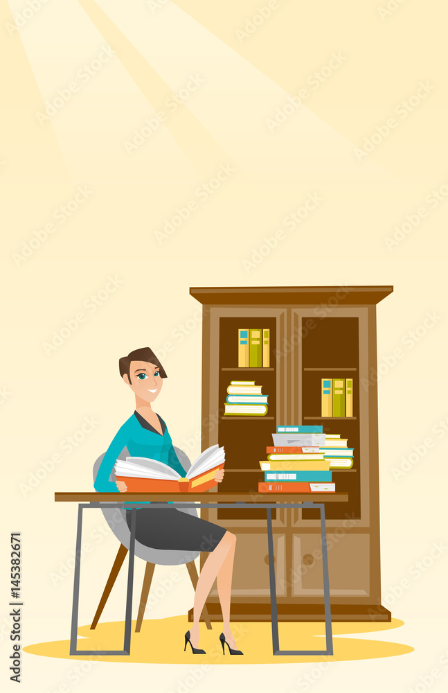 Fototapeta premium Student reading book vector illustration.
