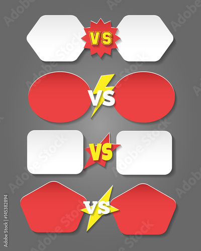 Battle versus labels in flat style. Vector winner team player confrontation vs icons