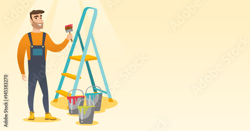 Painter with paint brush vector illustration.
