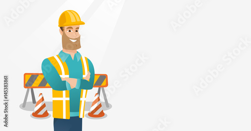Confident builder with arms crossed.