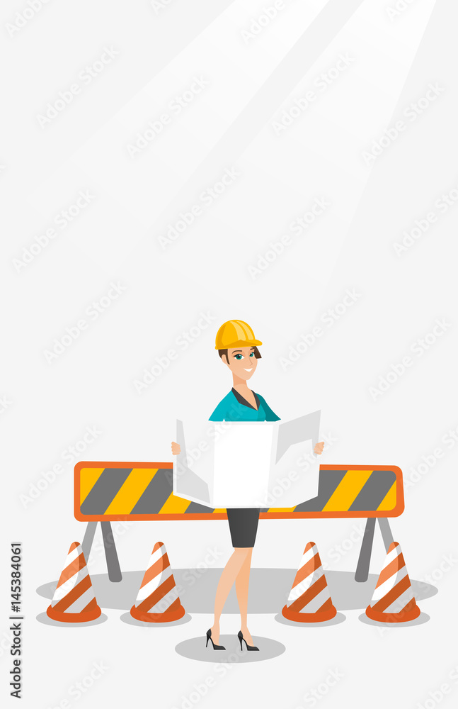 Engineer watching a blueprint vector illustration. Engineer watching a blueprint vector illustration.