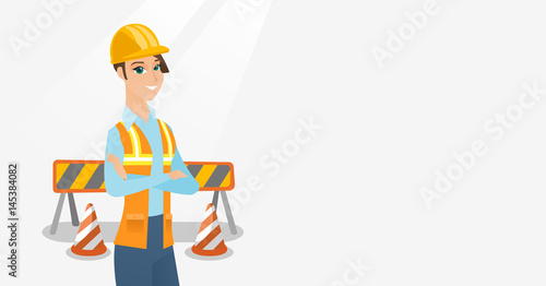 Confident builder with arms crossed.