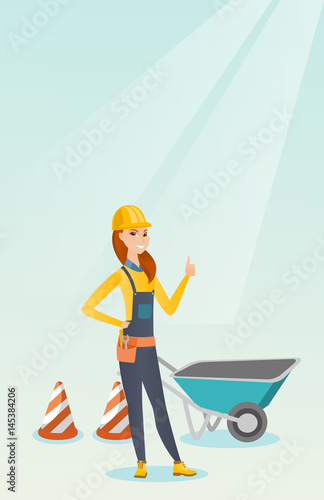 Builder giving thumb up vector illustration.