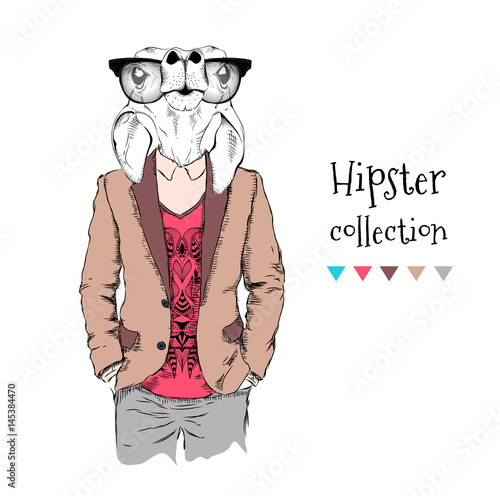Illustration of a funny roe deer hipster dressed up in jacket, pants and sweater. Vector illustration