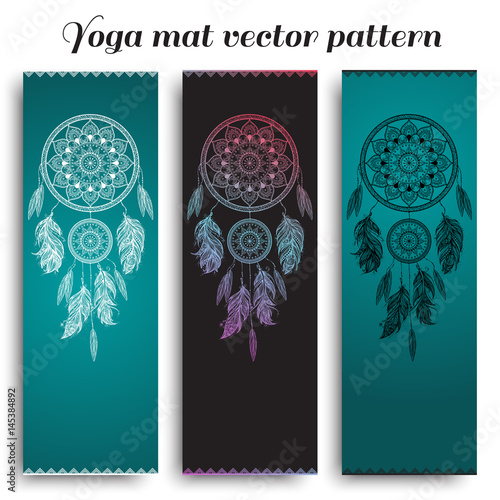 Set of yoga mat with dreamcatcher vector pattern