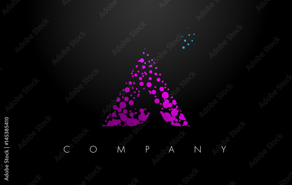A Letter Logo with Purple Particles and Bubble Dots A Letter Logo with Purple Particles and Bubble Dots