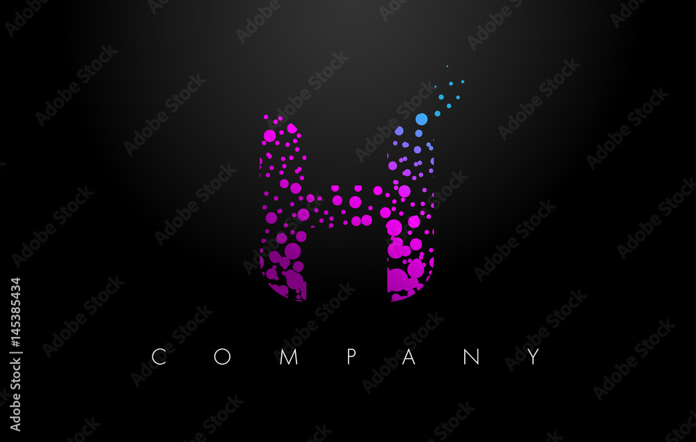H Letter Logo with Purple Particles and Bubble Dots