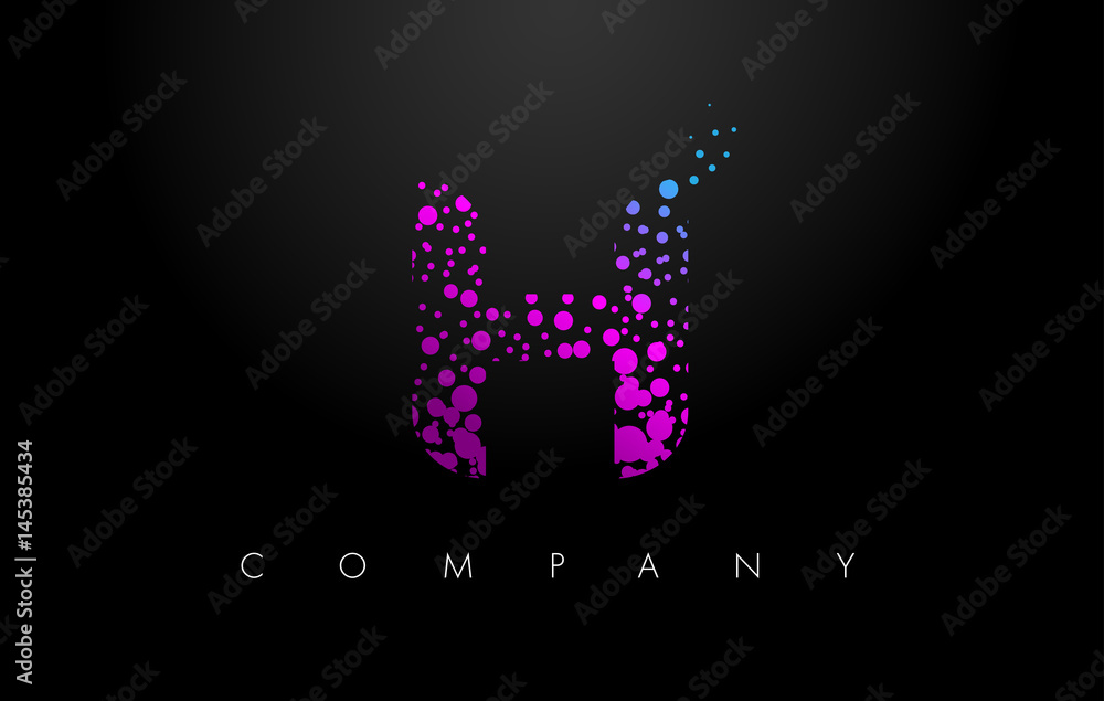 H Letter Logo with Purple Particles and Bubble Dots H Letter Logo with Purple Particles and Bubble Dots