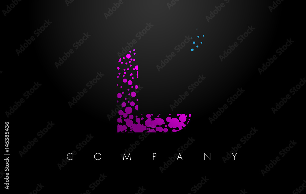 L Letter Logo with Purple Particles and Bubble Dots