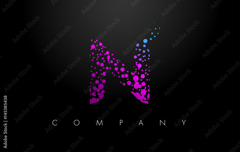 N Letter Logo with Purple Particles and Bubble Dots N Letter Logo with Purple Particles and Bubble Dots