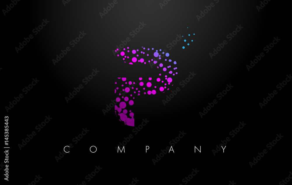 P Letter Logo with Purple Particles and Bubble Dots