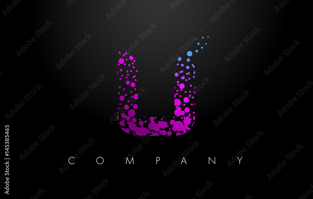 U Letter Logo with Purple Particles and Bubble Dots U Letter Logo with Purple Particles and Bubble Dots