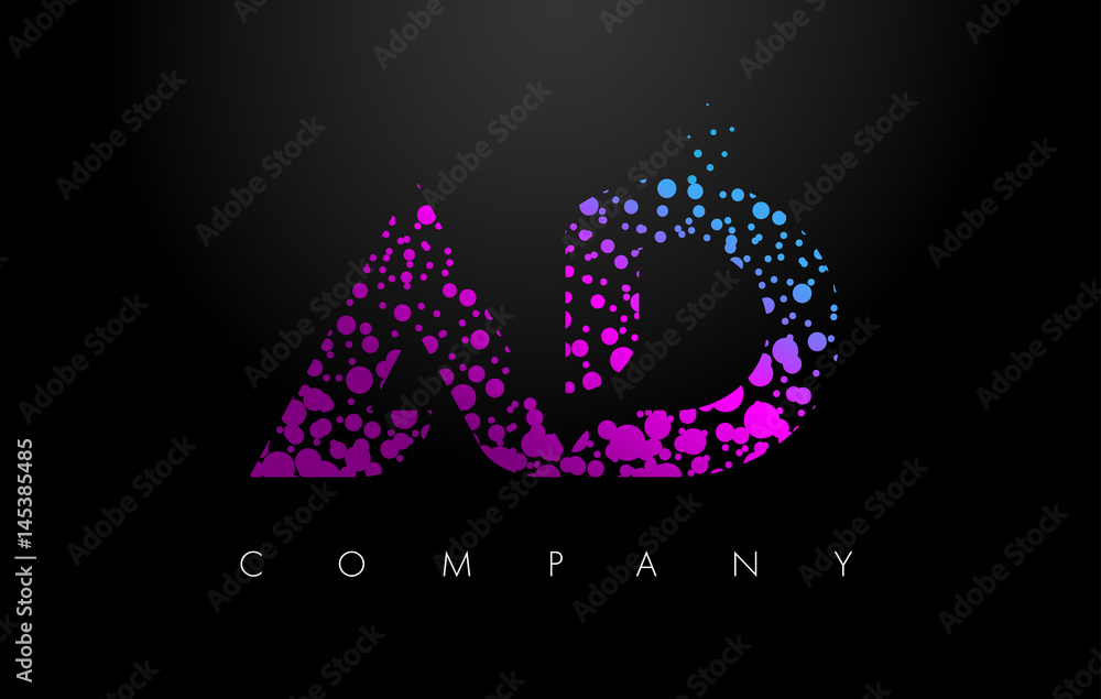 AD A D Letter Logo with Purple Particles and Bubble Dots AD A D Letter Logo with Purple Particles and Bubble Dots