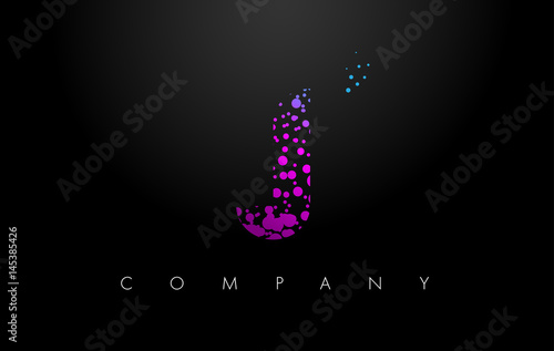 J Letter Logo with Purple Particles and Bubble Dots
