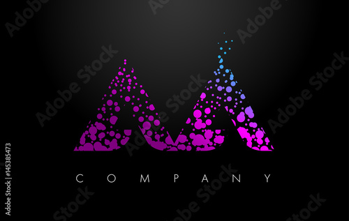 AA A Letter Logo with Purple Particles and Bubble Dots