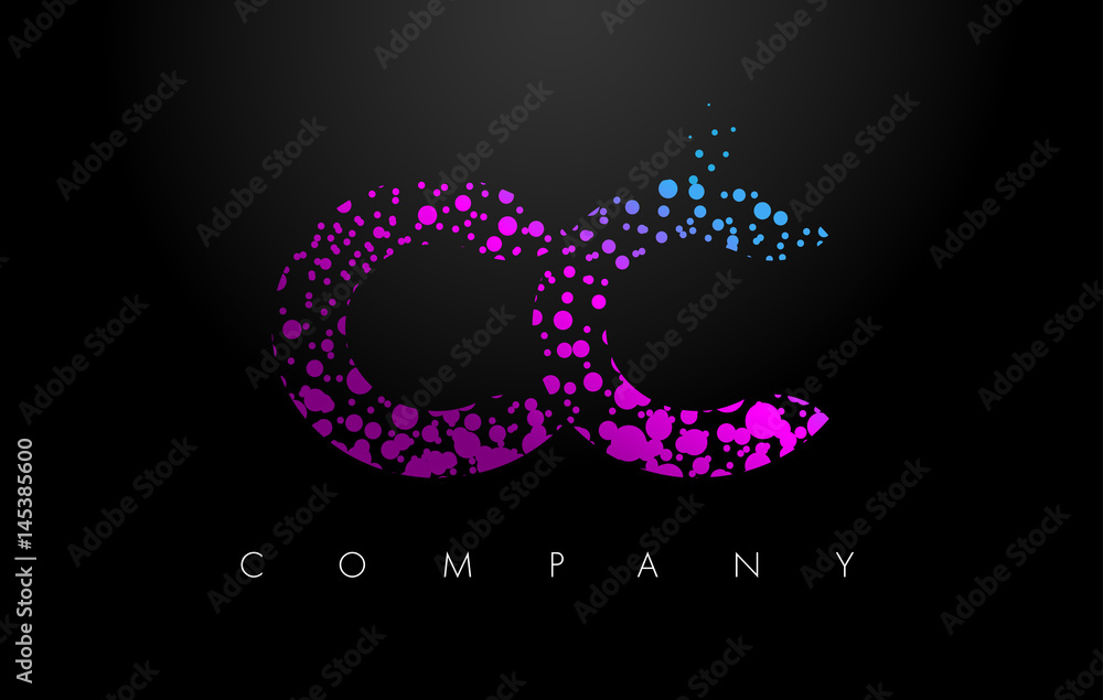 CC C C Letter Logo with Purple Particles and Bubble Dots CC C C Letter Logo with Purple Particles and Bubble Dots