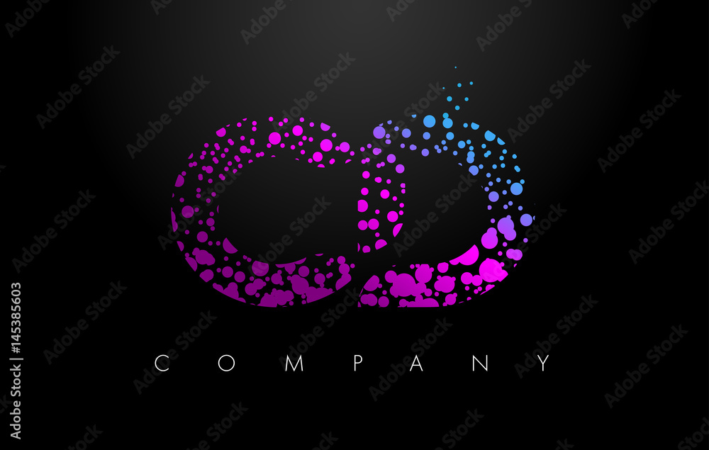 CD C D Letter Logo with Purple Particles and Bubble Dots CD C D Letter Logo with Purple Particles and Bubble Dots
