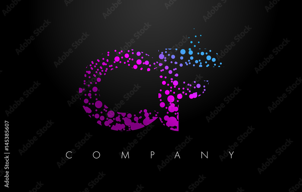 CF C F Letter Logo with Purple Particles and Bubble Dots