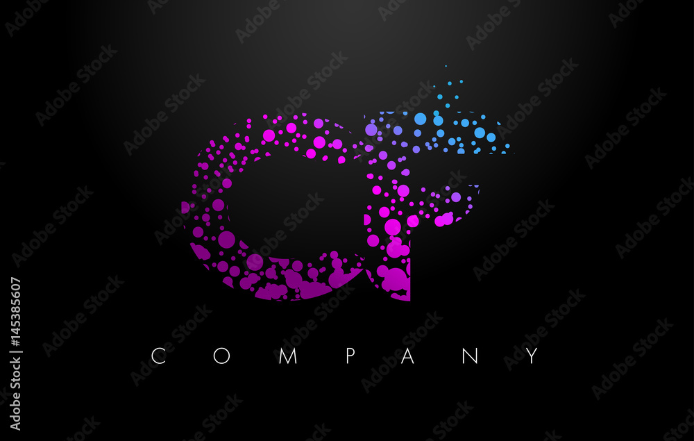 CF C F Letter Logo with Purple Particles and Bubble Dots CF C F Letter Logo with Purple Particles and Bubble Dots