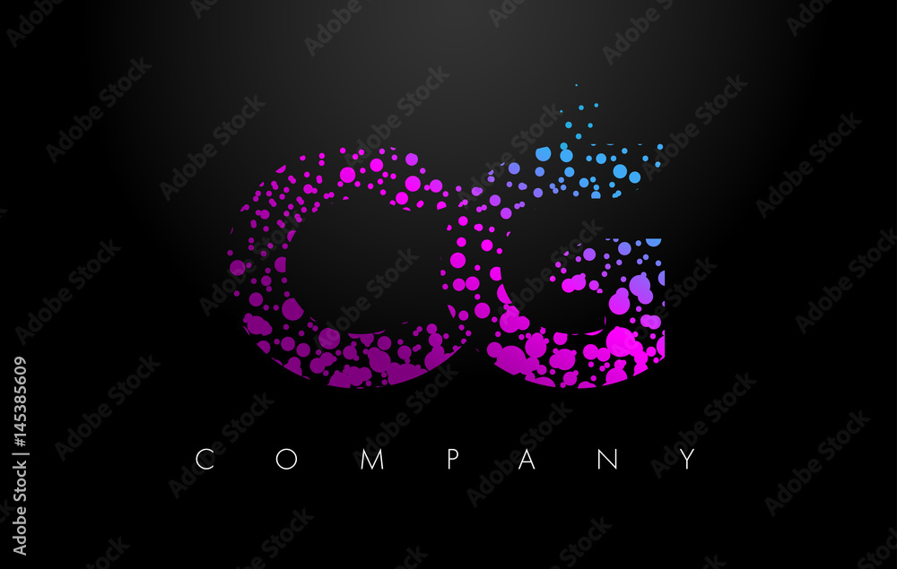 CG C G Letter Logo with Purple Particles and Bubble Dots