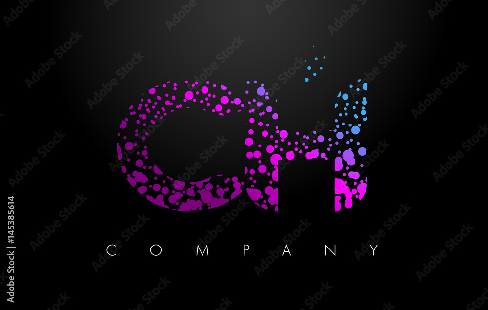CH C H Letter Logo with Purple Particles and Bubble Dots