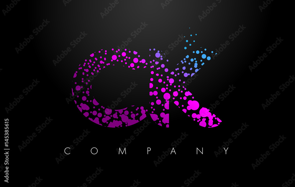 CK C K Letter Logo with Purple Particles and Bubble Dots