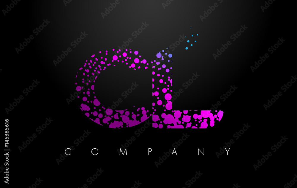 CL C L Letter Logo with Purple Particles and Bubble Dots CL C L Letter Logo with Purple Particles and Bubble Dots