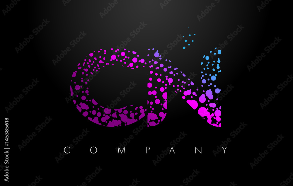CN C N Letter Logo with Purple Particles and Bubble Dots