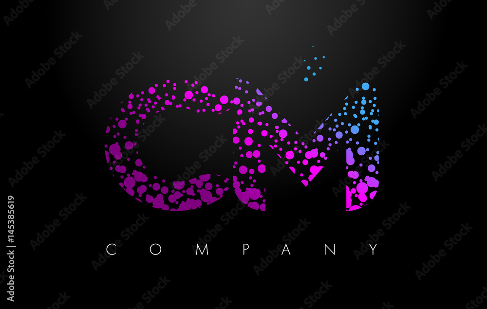 CM C M Letter Logo with Purple Particles and Bubble Dots CM C M Letter Logo with Purple Particles and Bubble Dots