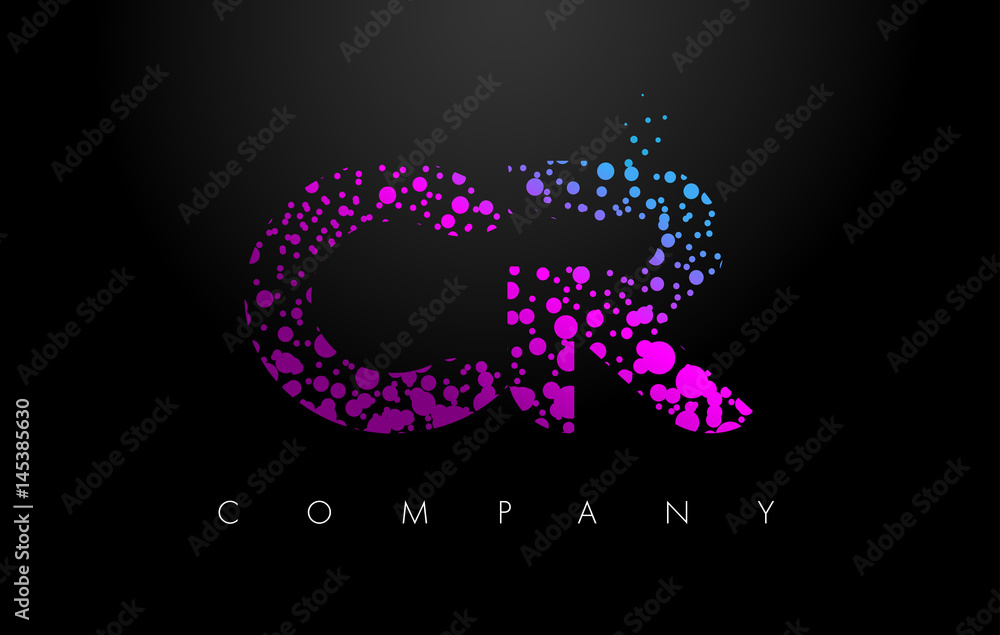 CR C R Letter Logo with Purple Particles and Bubble Dots