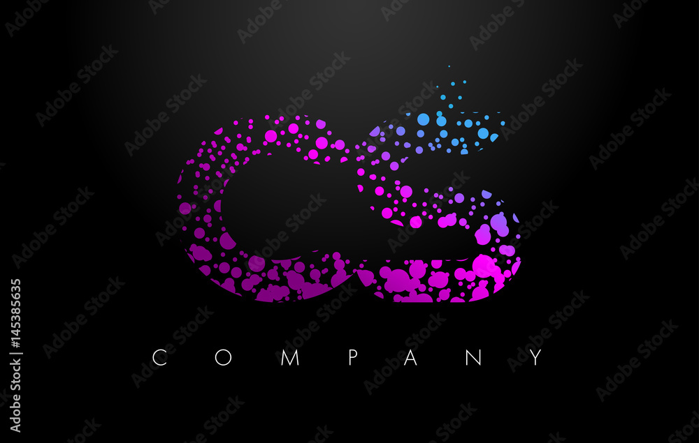CS C S Letter Logo with Purple Particles and Bubble Dots