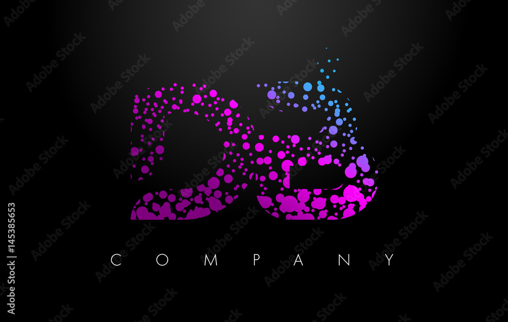 DB D B Letter Logo with Purple Particles and Bubble Dots