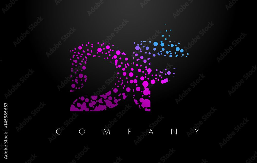 DF D F Letter Logo with Purple Particles and Bubble Dots