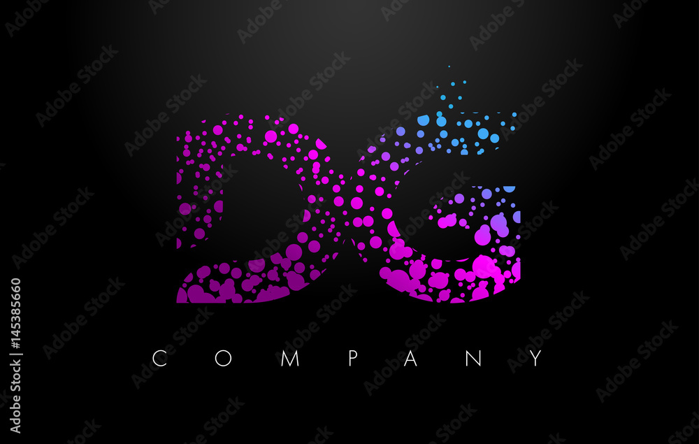 DG D G Letter Logo with Purple Particles and Bubble Dots
