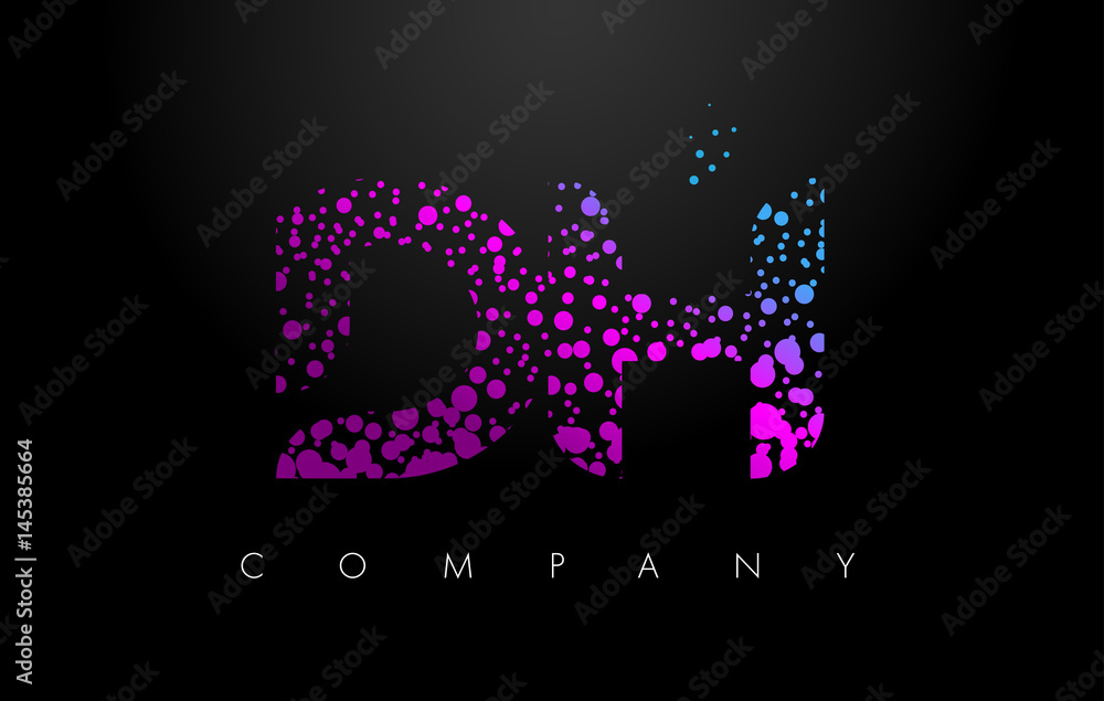 DH D H Letter Logo with Purple Particles and Bubble Dots