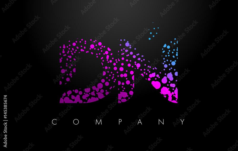 DN D N Letter Logo with Purple Particles and Bubble Dots