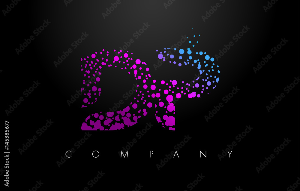 DP D P Letter Logo with Purple Particles and Bubble Dots