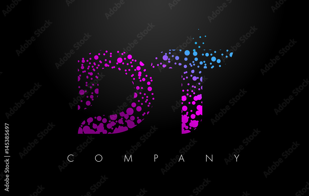 DT D T Letter Logo with Purple Particles and Bubble Dots DT D T Letter Logo with Purple Particles and Bubble Dots