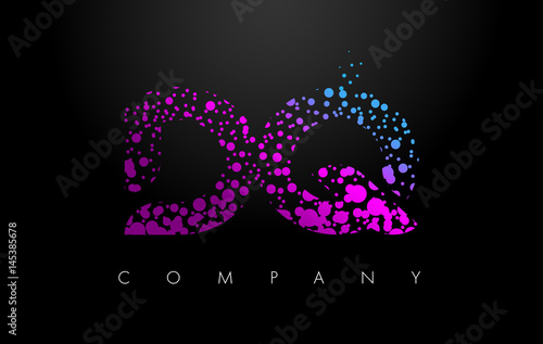 DQ D Q Letter Logo with Purple Particles and Bubble Dots