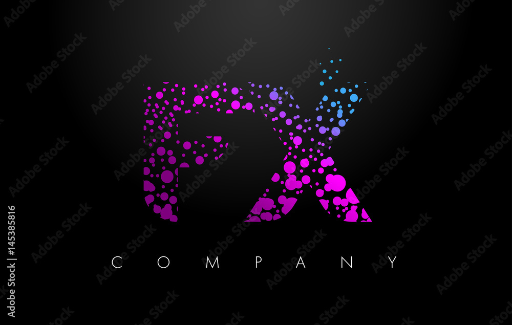 FX F X Letter Logo with Purple Particles and Bubble Dots
