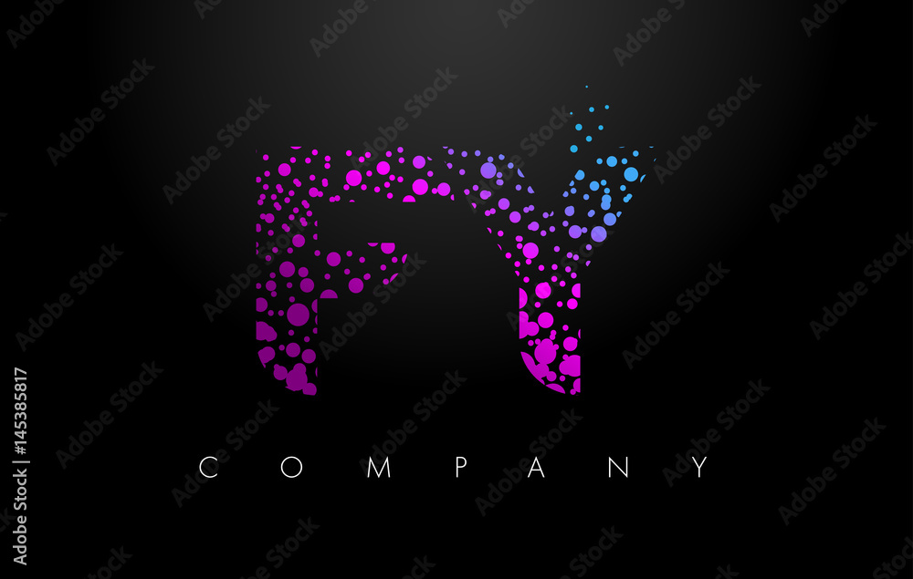 FY F Y Letter Logo with Purple Particles and Bubble Dots