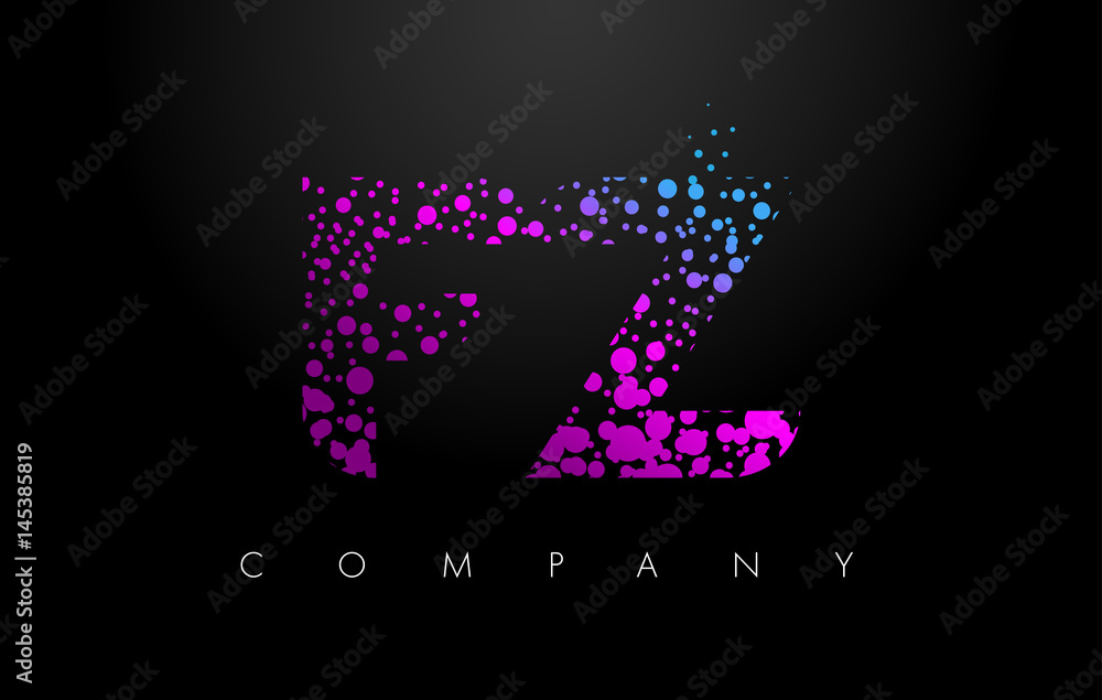 FZ F Z Letter Logo with Purple Particles and Bubble Dots