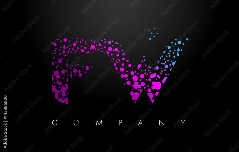 FW F W Letter Logo with Purple Particles and Bubble Dots
