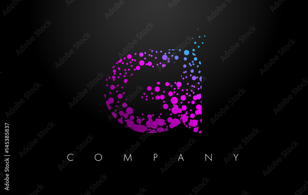 GI G I Letter Logo with Purple Particles and Bubble Dots