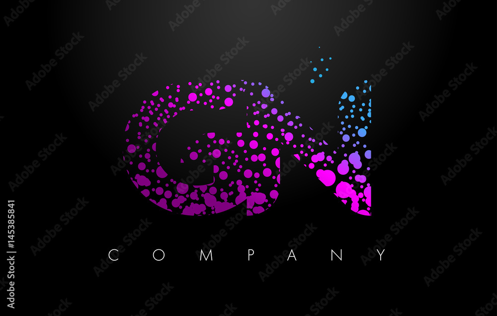 GN G N Letter Logo with Purple Particles and Bubble Dots