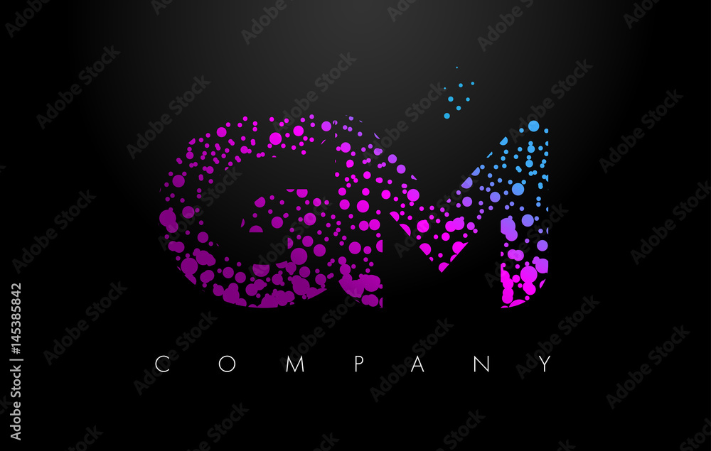 GM G M Letter Logo with Purple Particles and Bubble Dots