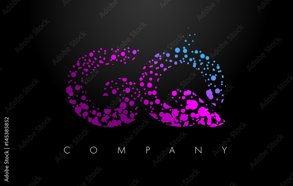 GQ G Q Letter Logo with Purple Particles and Bubble Dots
