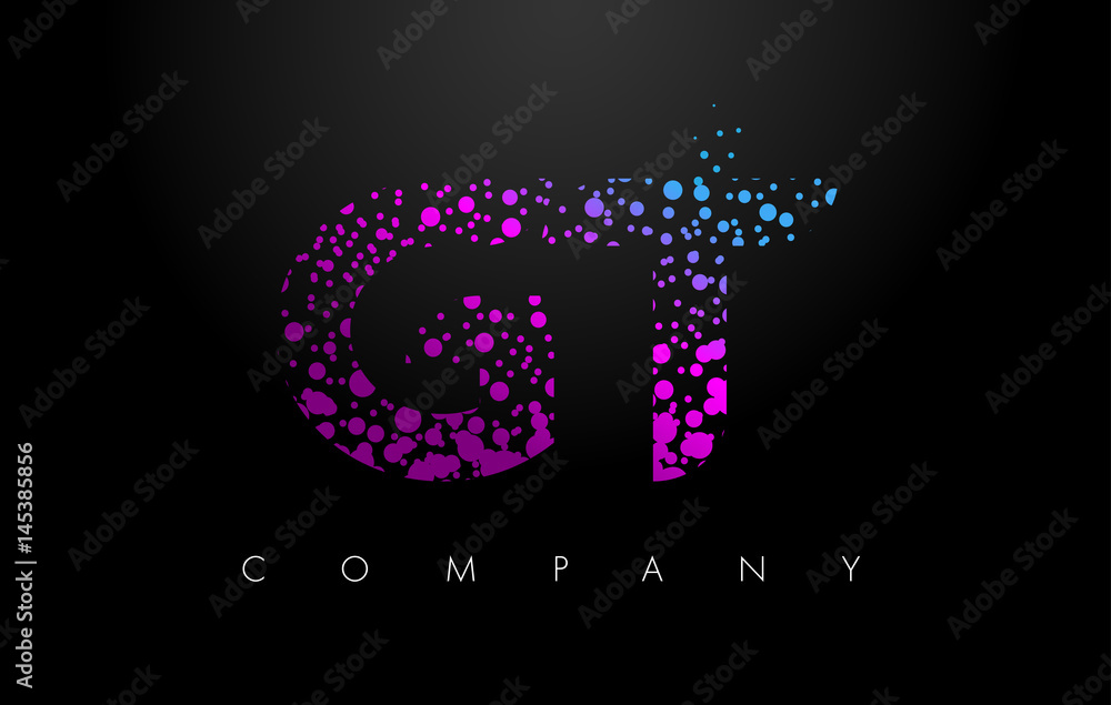 GT G T Letter Logo with Purple Particles and Bubble Dots GT G T Letter Logo with Purple Particles and Bubble Dots