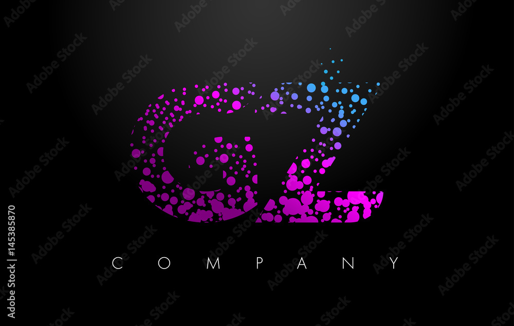 GZ G Z Letter Logo with Purple Particles and Bubble Dots